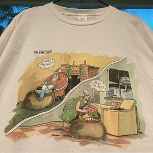 Vintage 90s Farside Christmas What the Hell? Single Stitch Funny Tee